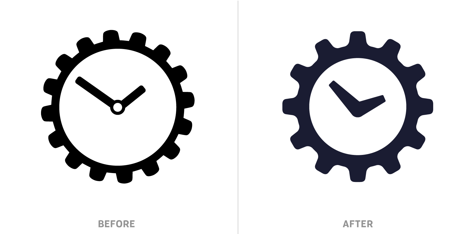 Side-by-side comparison of the old steamclock logo versus the new minamilist logo
